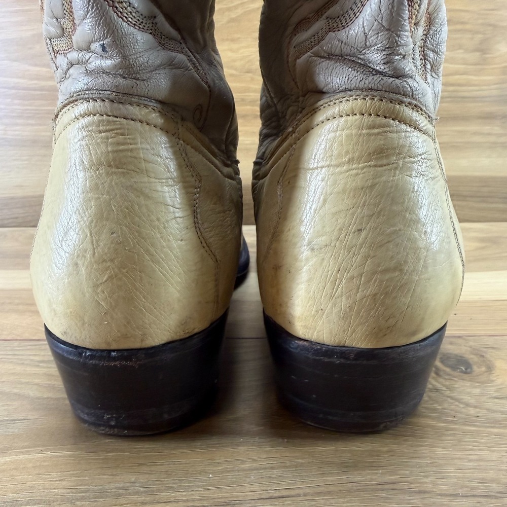 GAVEL Ostrich Leather Beige Western Boots Mens 9.5 EE Vintage Exotic Cowboy - Picture 7 of 12